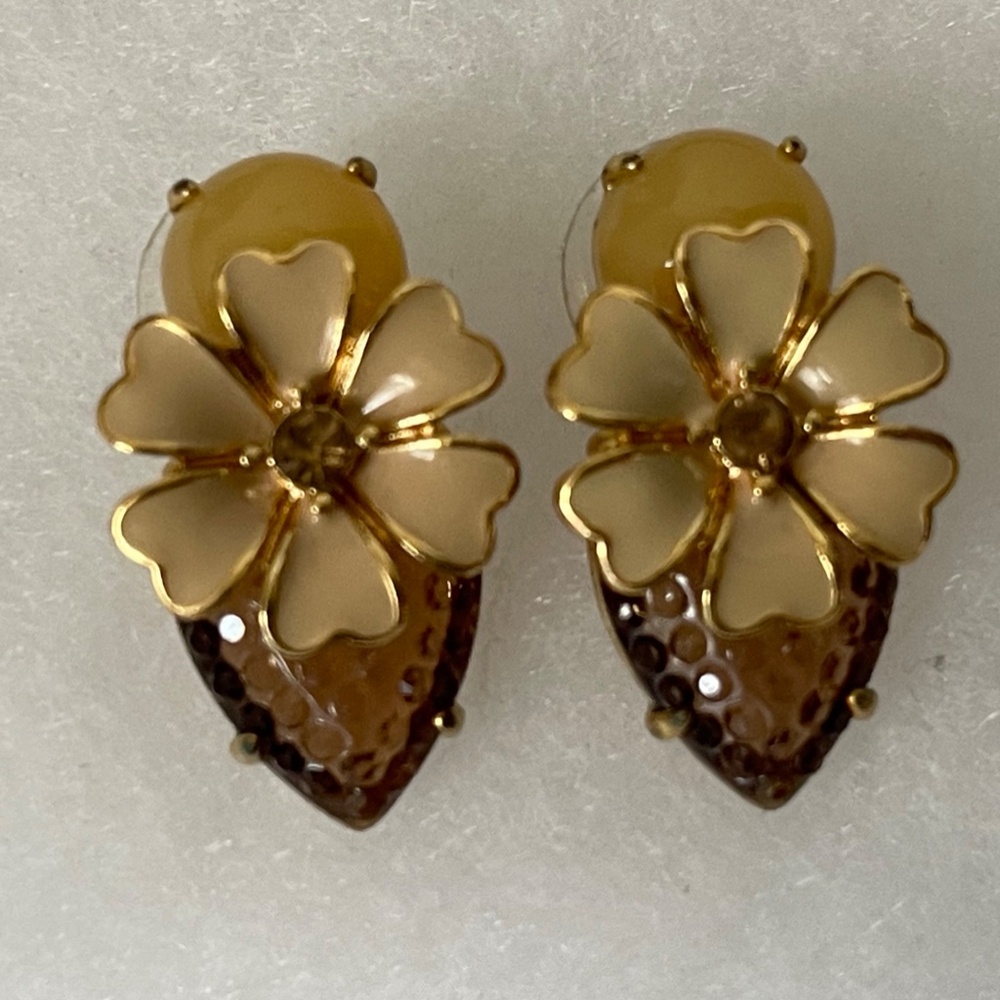 J. Crew molded plastic, rhinestone, enamel flower stud earrings - Picture 6 of 6